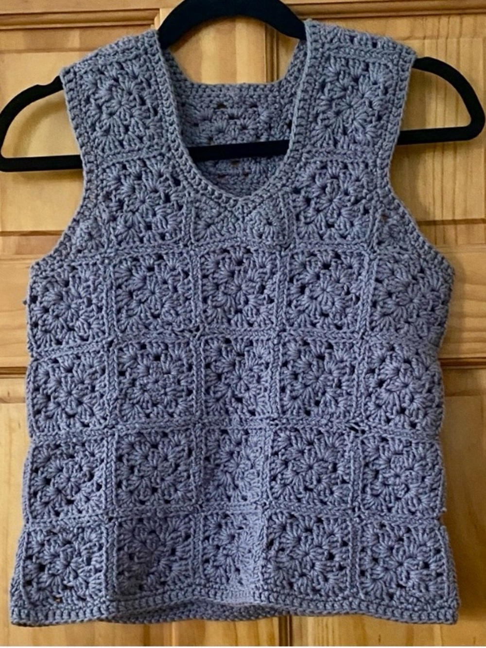 Handmade Crochet Granny Square Sweater Vest Blue Gray Cottagecore Boho Indie XS